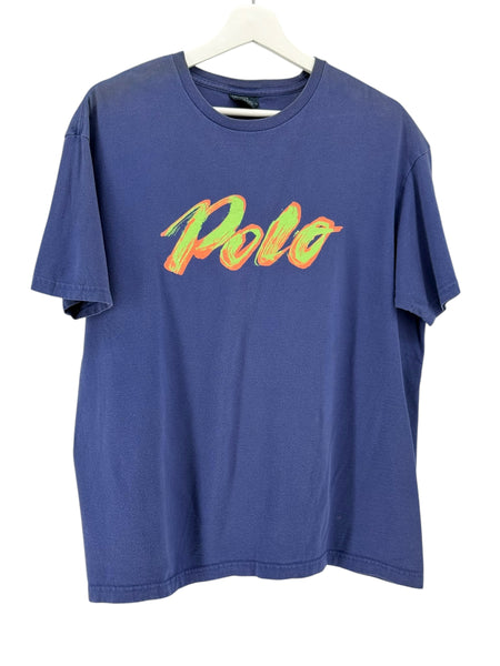 POLO Blue Tshirt HIGHLIGHTER GREEN ORANGE LOGO